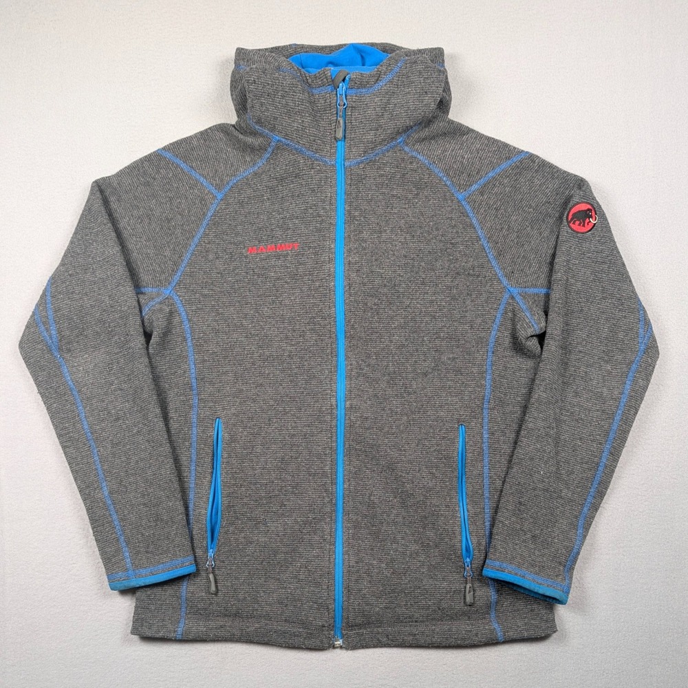 Mammut Darrington Hoodie Mens L Gray Full Zip Wool Blend Fleece Jacket Outdoor